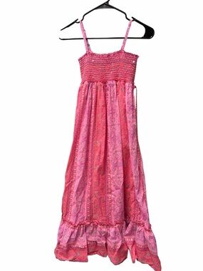 Justice  Girls Size 12 Pink Boho Dress Smocked Floral Sleeveless Summer Midi